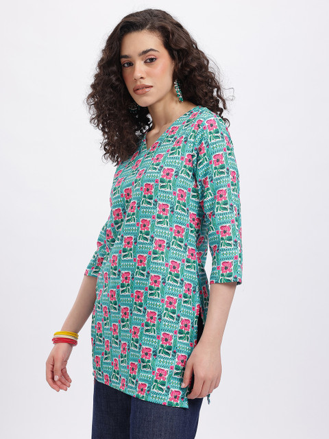 Anouk Rustic Floral Printed V-Neck Straight Kurti - Image 4