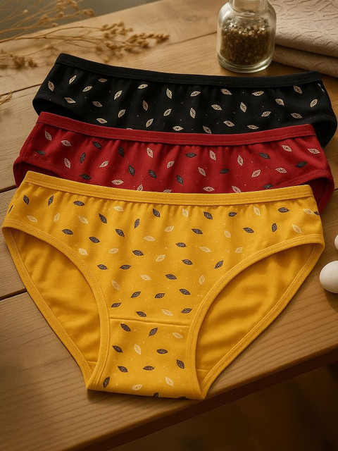 FiveFlag Pack Of 3 Multicolor Cotton Mid-Rise Brief