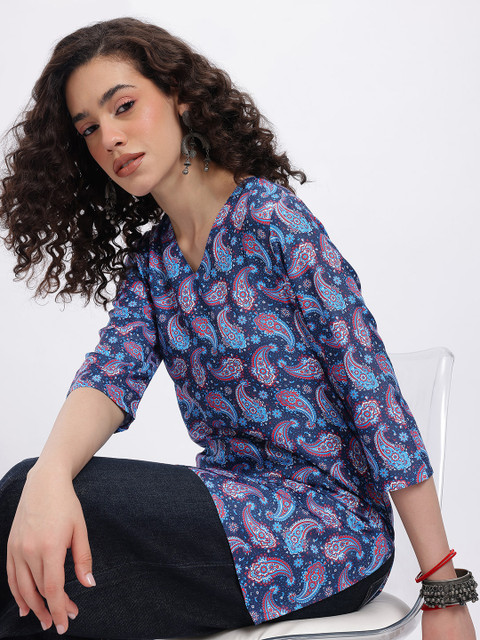 Anouk Rustic Paisley Printed V-Neck Straight Kurti