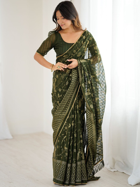 Twika Ethnic Motifs Printed Zari Saree