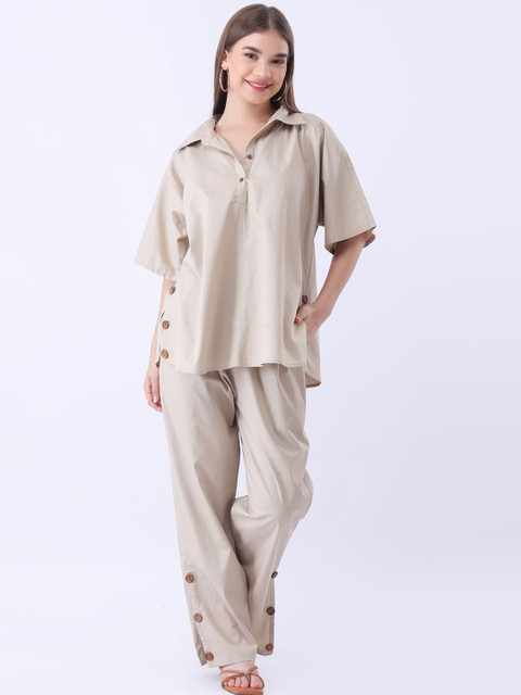Qurvii Shirt Collar Top With Trousers C