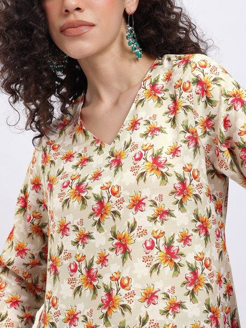 Anouk Rustic Floral Printed V-Neck Straight Kurti - Image 3