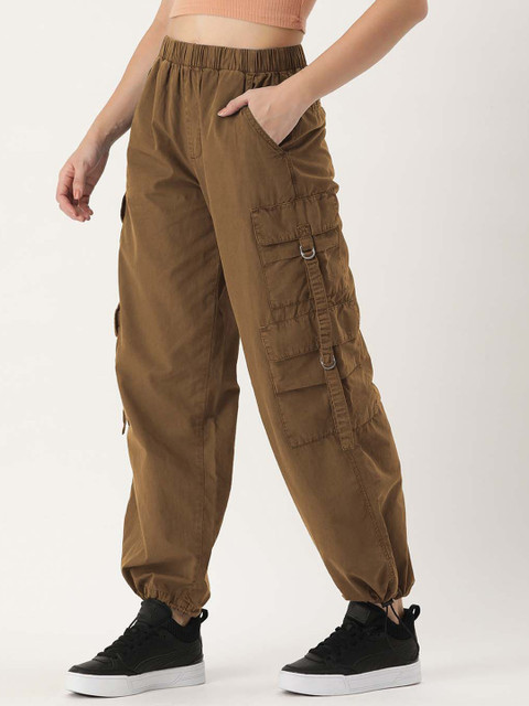 Bene Kleed Women Brown Parachute Fit High-Rise Cotton Cargos