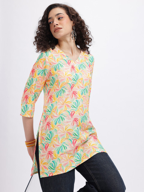 Anouk Rustic Floral Printed V-Neck Straight Kurta
