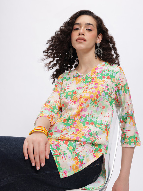 Anouk Rustic Floral Printed V-Neck Straight Kurta