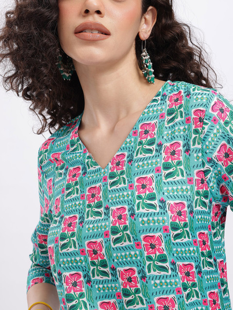 Anouk Rustic Floral Printed V-Neck Straight Kurti - Image 3