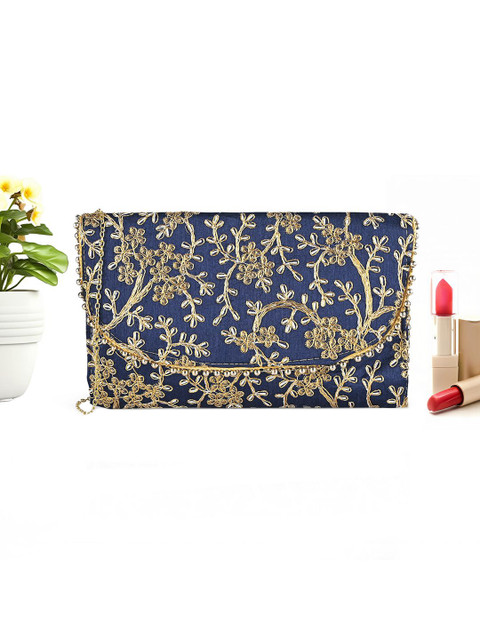 Kuber Industries Women Moti Design Blue Polyester Clutch