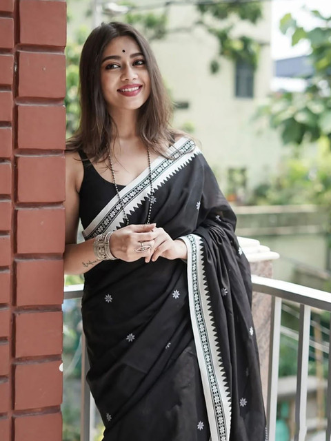 ZILVIRA Woven Design Pure Linen Fashion Saree With Unstiched Blouse Piece - Image 5