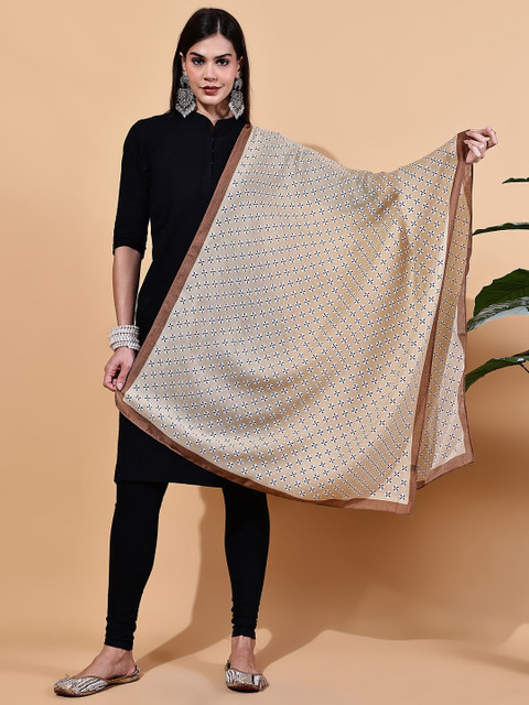 LOOM LEGACY Floral Block Printed Modal Dupatta