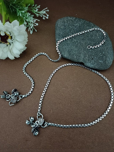 Sanjog German Silver Silver-Plated Ghungroo Beaded Oxidised Anklets