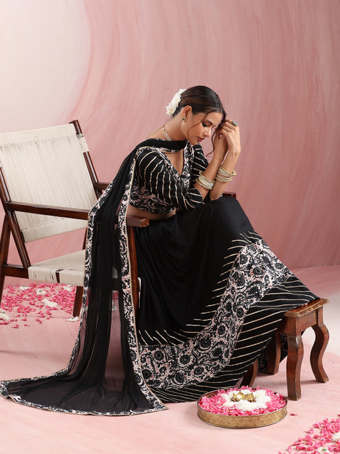 Khushal K Floral Printed Gotta Patti Ready to Wear Lehenga & Choli With Dupatta