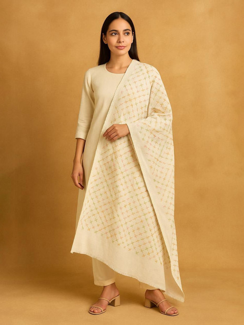 LOOM LEGACY Geometric Embroidered Cotton Dupatta With Thread Work