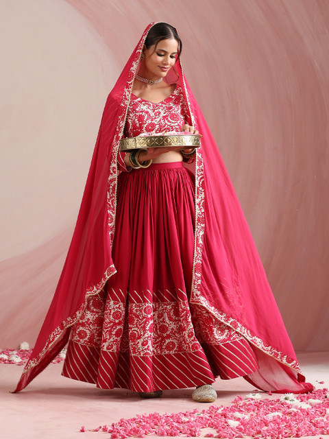 Khushal K Floral Printed Gotta Patti Ready to Wear Lehenga & Choli With Dupatta