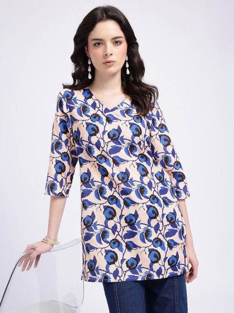 Anouk Rustic Floral Printed V-Neck Straight Kurta