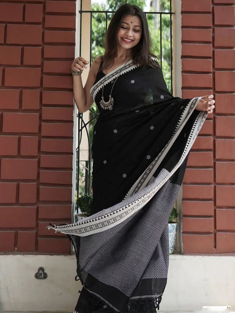 ZILVIRA Woven Design Pure Linen Fashion Saree With Unstiched Blouse Piece - Image 2