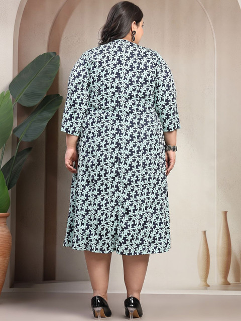 plusS Women Floral Print Round Neck A-Line Dress - Image 4
