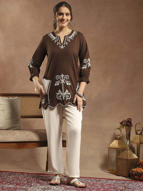 Nayam By Lakshita Solid Embroidered A-line Cotton Tunic for Women