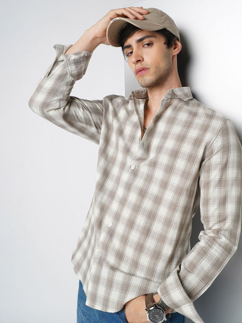 VASTRADO Classic Checked Slim Fit Cotton Casual Shirt