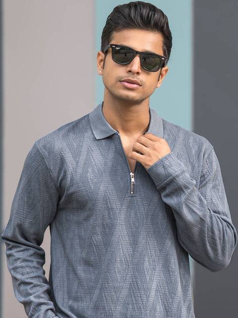 Maniac Men Self Design Polo Collar Cotton T-shirt