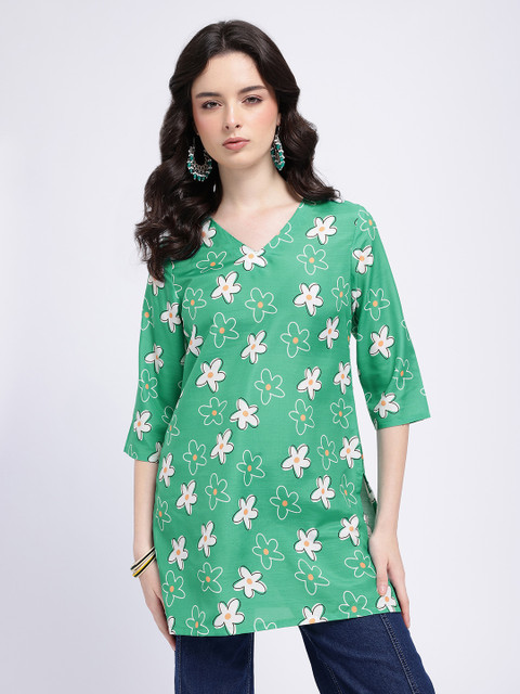 Anouk Rustic Floral Printed V-Neck Straight Kurta