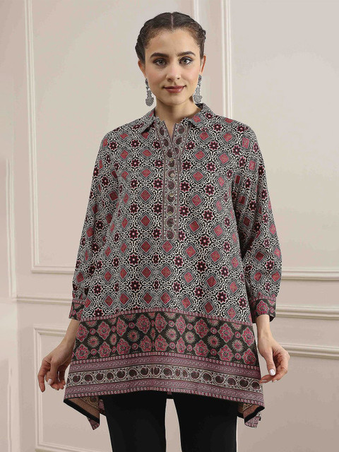 Biba Floral Printed Mandarin Collar Straight Kurti