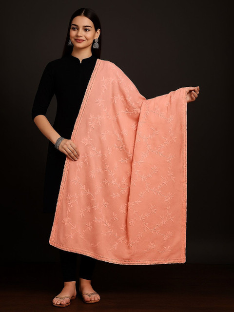 LOOM LEGACY Floral Embroidered Cotton Dupatta With Thread Work