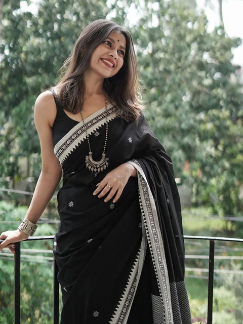 ZILVIRA Woven Design Pure Linen Fashion Saree With Unstiched Blouse Piece - Image 4