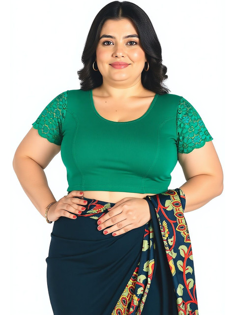 Abhi Women Stretchable Half Net Sleeves Cotton Plus Size Saree Blouse