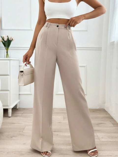Next One Women Smart Loose Fit High-Rise Pleated Korean Pants Trouser