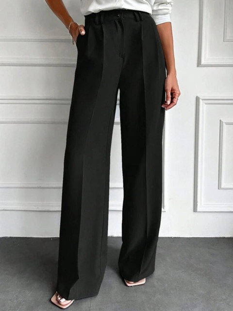 BROADSTAR Women Smart Loose Fit High-Rise Easy Wash Pleated Korean Pants