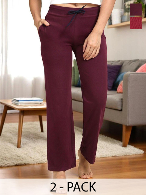 Kryptic Women Pack Of 2 Pure Cotton Parallel Lounge Pant