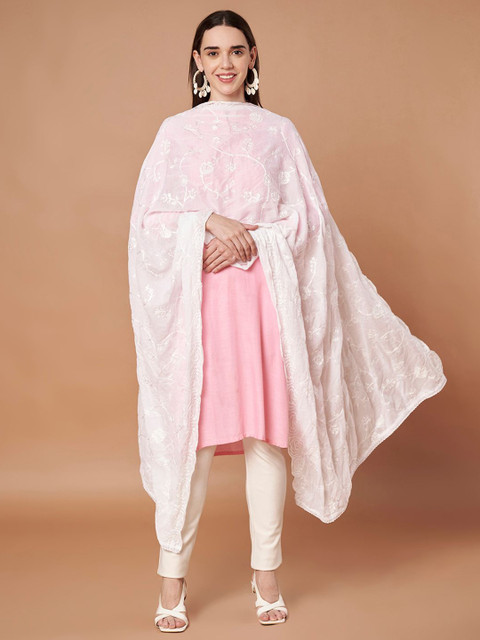 AKSHADEEP Floral Embroidered Chikankari Dupatta