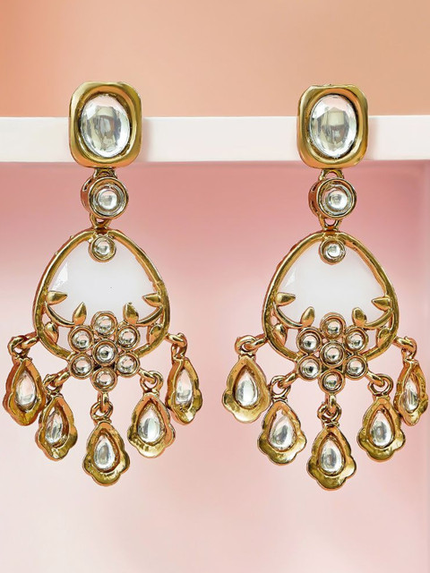 Rubans 22K Gold-Plated Kundan Studded Floral Shaped Drop Earrings