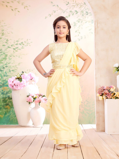 BAESD Girls Embellished Sequin Embroidery Lehenga Saree With Attachable Dupatta