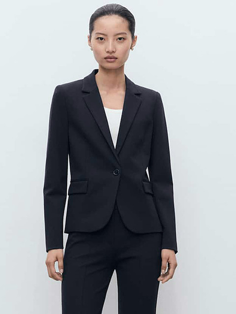 MANGO Notched Lapel Single-Breasted Blazer