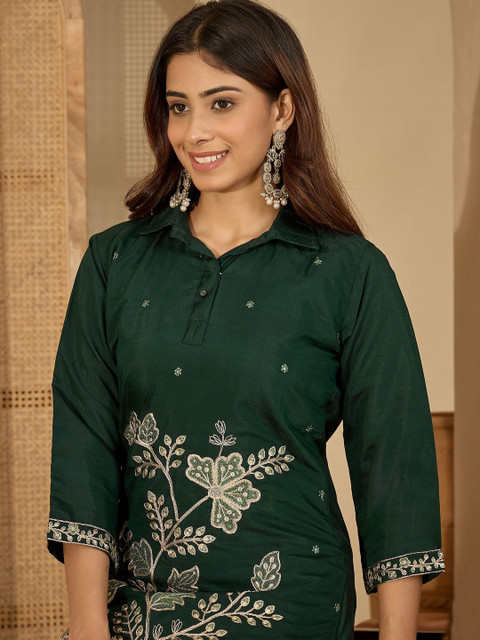 Sangria Embroidered Shirt Collar Tunic With Trousers Co-Ords - Image 2