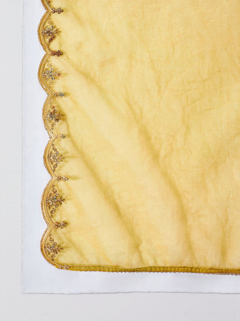 Sangria Ethnic Motifs Embroidered Thread Work Chinon Kurta With Trousers & Dupatta - Image 4