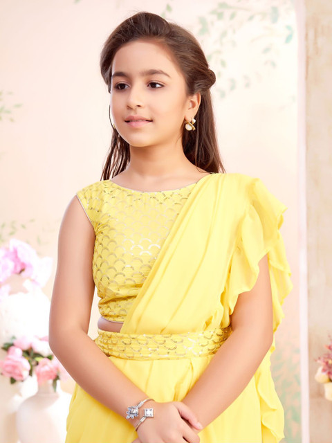 BAESD Sequinned Ruffles Lehenga Saree With Belt And Stitched Blouse - Image 5