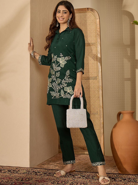 Sangria Embroidered Shirt Collar Tunic With Trousers Co-Ords - Image 7