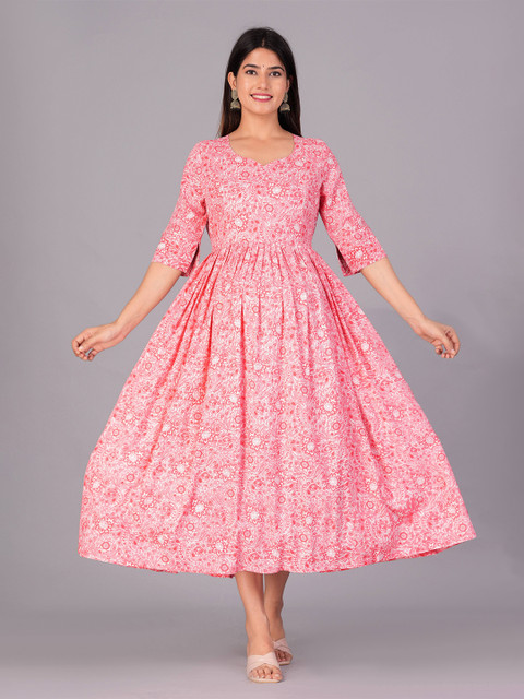 JAIPURI COLLECTION Floral Printed Liva Maternity Feeding Gowns With Zip Dress