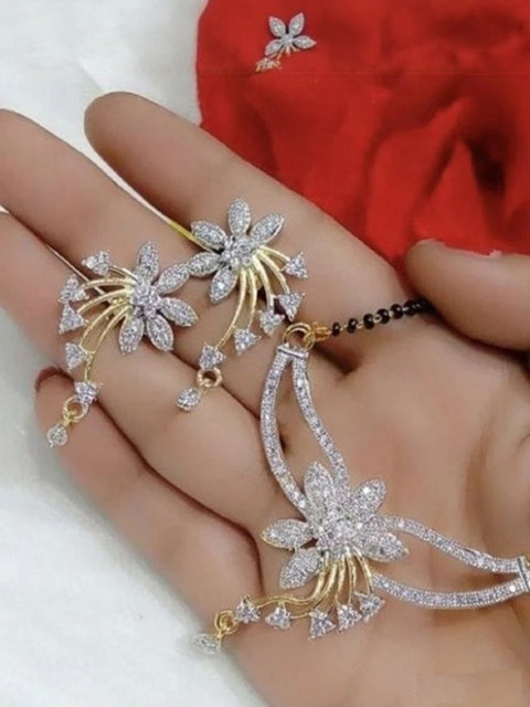 A. K. FASHION JEWELLERY Artificial Stones Studded & Beaded Mangalsutra With Earrings