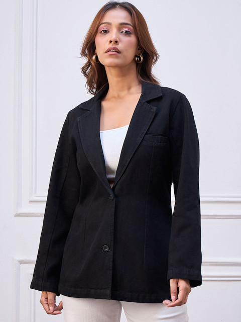 StyleStone Notched Lapel Single-Breasted Denim Blazer