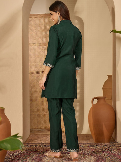 Sangria Embroidered Shirt Collar Tunic With Trousers Co-Ords - Image 5