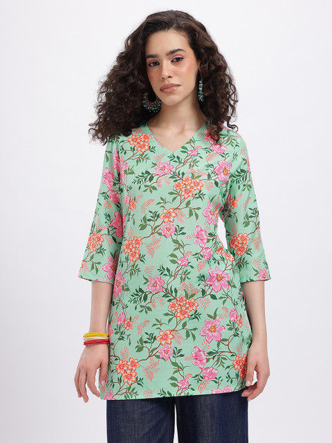 Anouk Rustic Floral Printed V-Neck Straight Kurti - Image 2