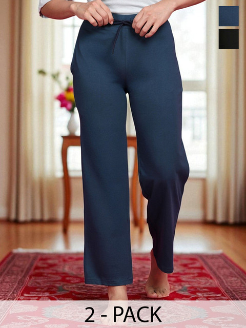 Kryptic Women Pack Of 2 Solid Pure Cotton Parallel Lounge Pant