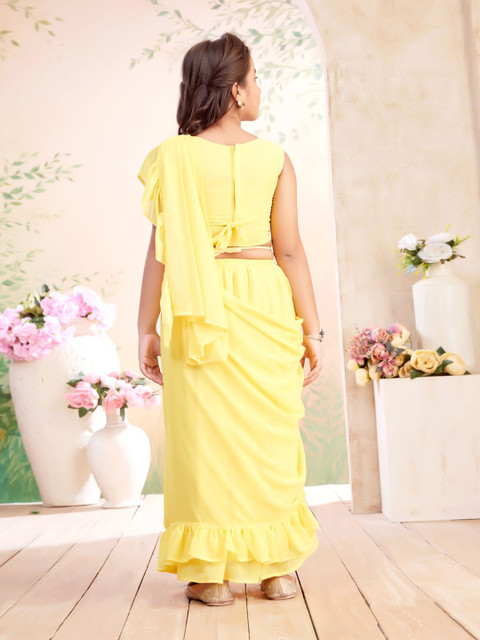 BAESD Sequinned Ruffles Lehenga Saree With Belt And Stitched Blouse - Image 4