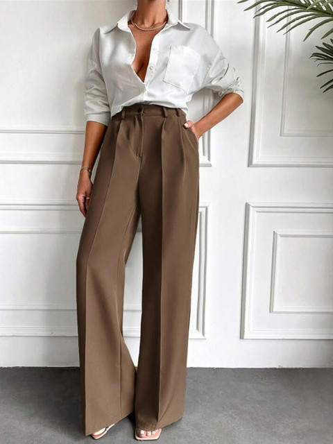 Next One Women Smart Loose Fit High-Rise Easy Wash Pleated Trousers