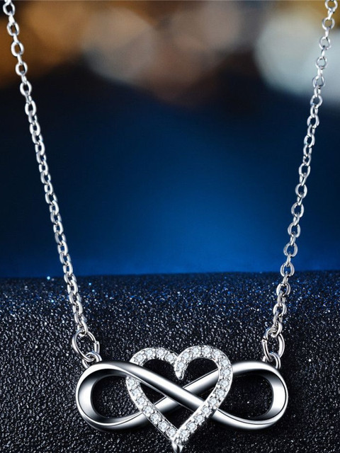 Arzonai Women Silver-Toned Metal Infinity Heart Necklace