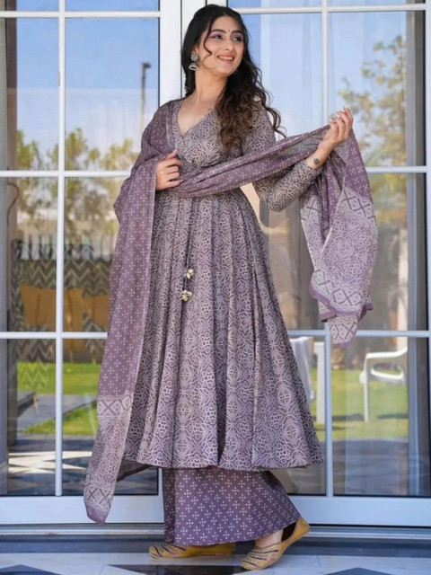 ARADHNA Women Ethnic Motifs Printed Angrakha Kurta with Palazzos & Dupatta