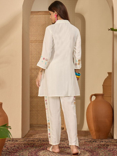 Sangria Floral Embroidered Shirt Collar Tunic & Trousers Co-Ords - Image 5